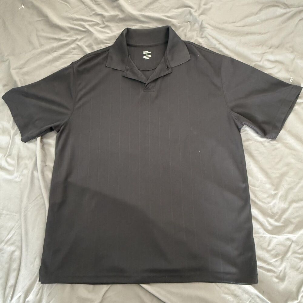 Marc Edwards Polo Shirt Mens L Black Striped Short Sleeve Collared Polyester